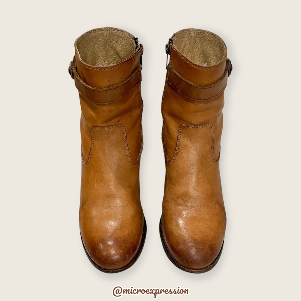 $369 Frye Malorie Button Tan Brown Real Leather Fall Winter Comfy Ankle Bootie - Picture 8 of 14